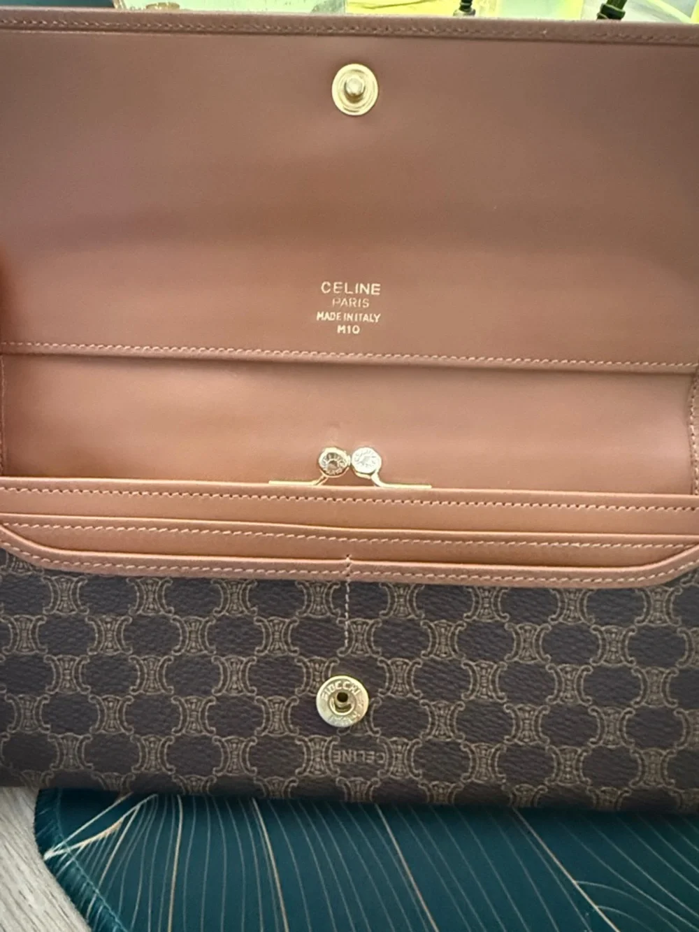 Authentic Vintage Celine Brown Monogram Trifold Wallet with Tan Trim - Picture 2 of 3